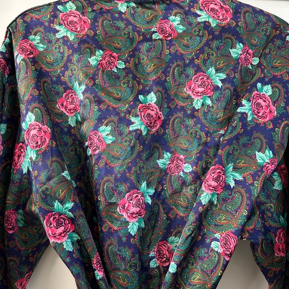 Victoria’s Secret Vintage Gold Label Robe purple Paisley Floral Print Tie Front - Picture 6 of 10